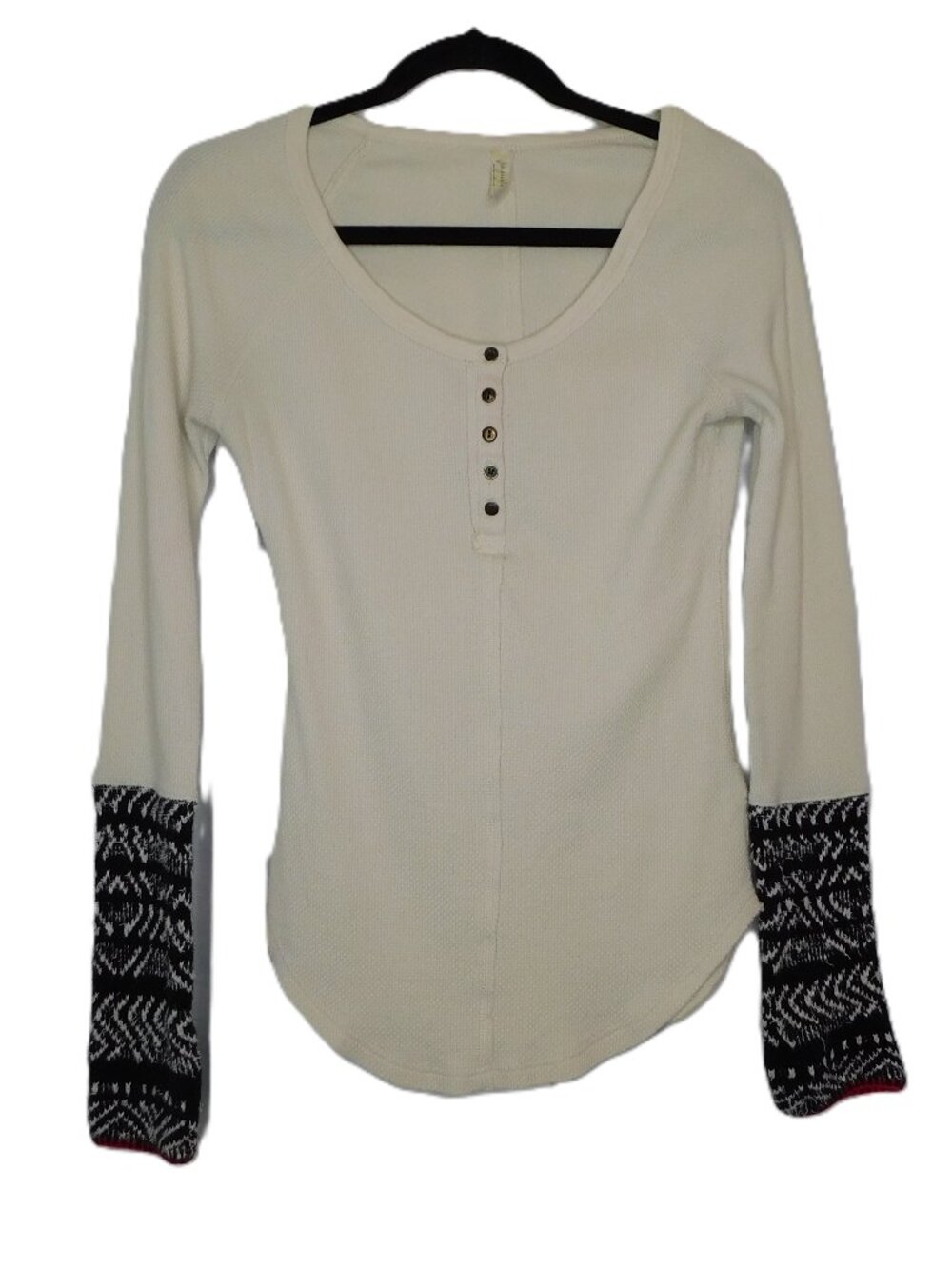 Free People Alpine Cuff Thermal Henley Shirt | Cream | Long Sleeve | GUC | Med
